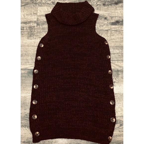 Urban Outfitters Sweaters - Urban Outfitters Sz M Sweater Dress Turtleneck Maroon Black Sleeveless Tunic C51